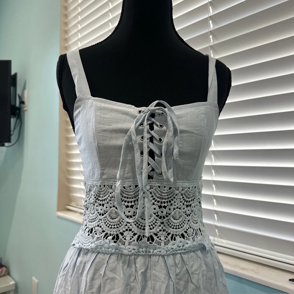 White and blue lace dress with a boho vibe